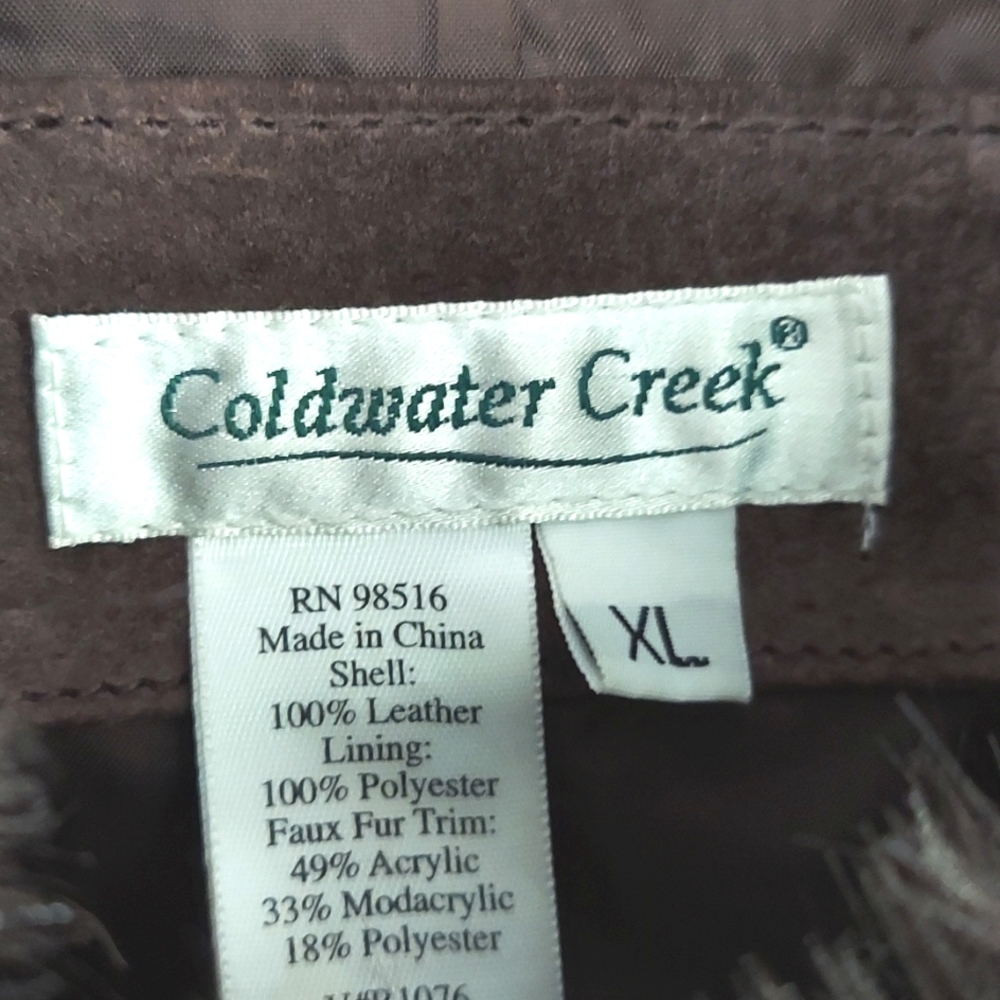 Coldwater Creek Jacket,‎ Size XL, Suede Leather, Brown, Faux Fur Details, Lined - Picture 3 of 7